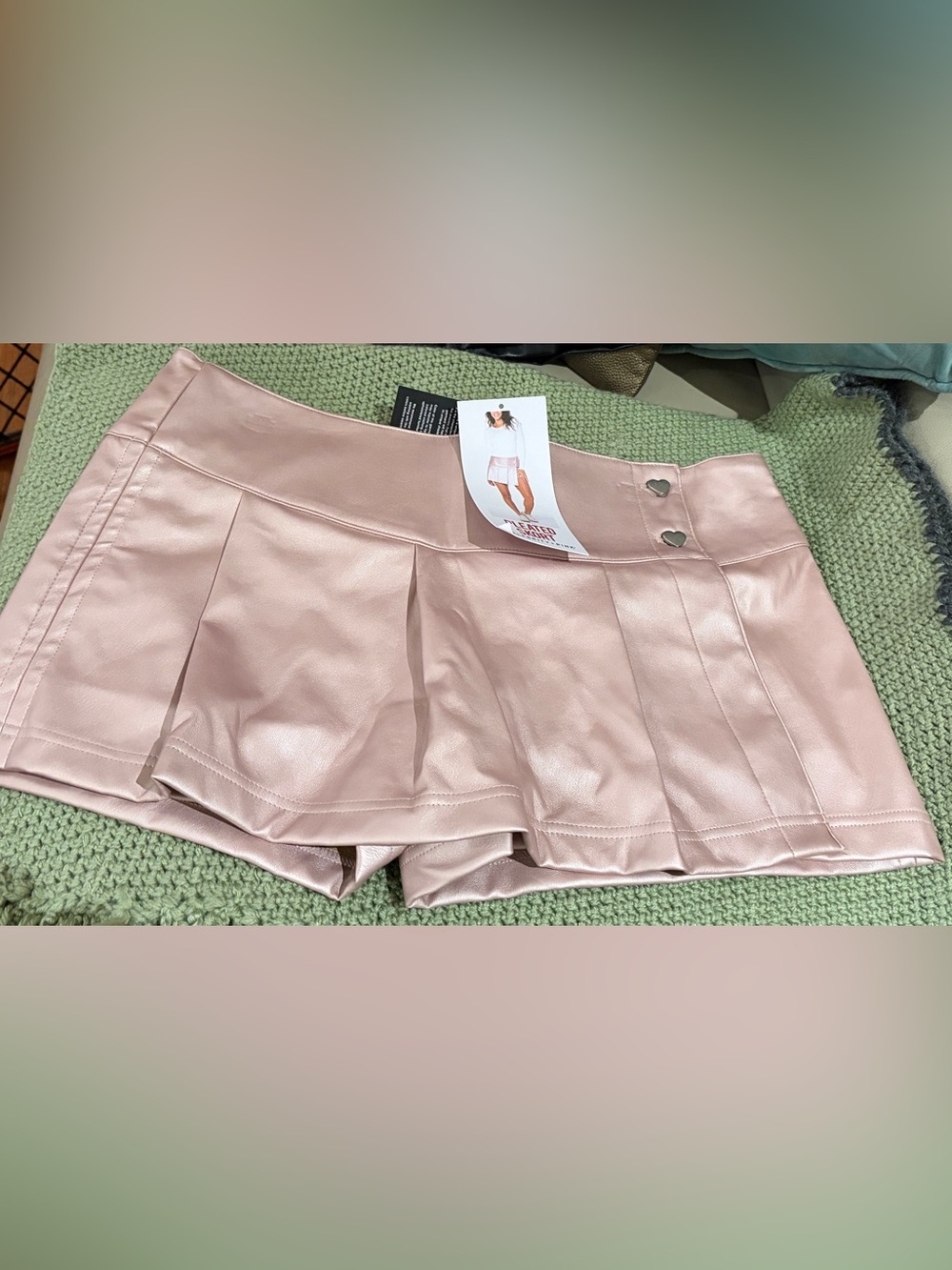 Celebrity Pink Pleated Faux Leather Mini Skort in Blush Pink